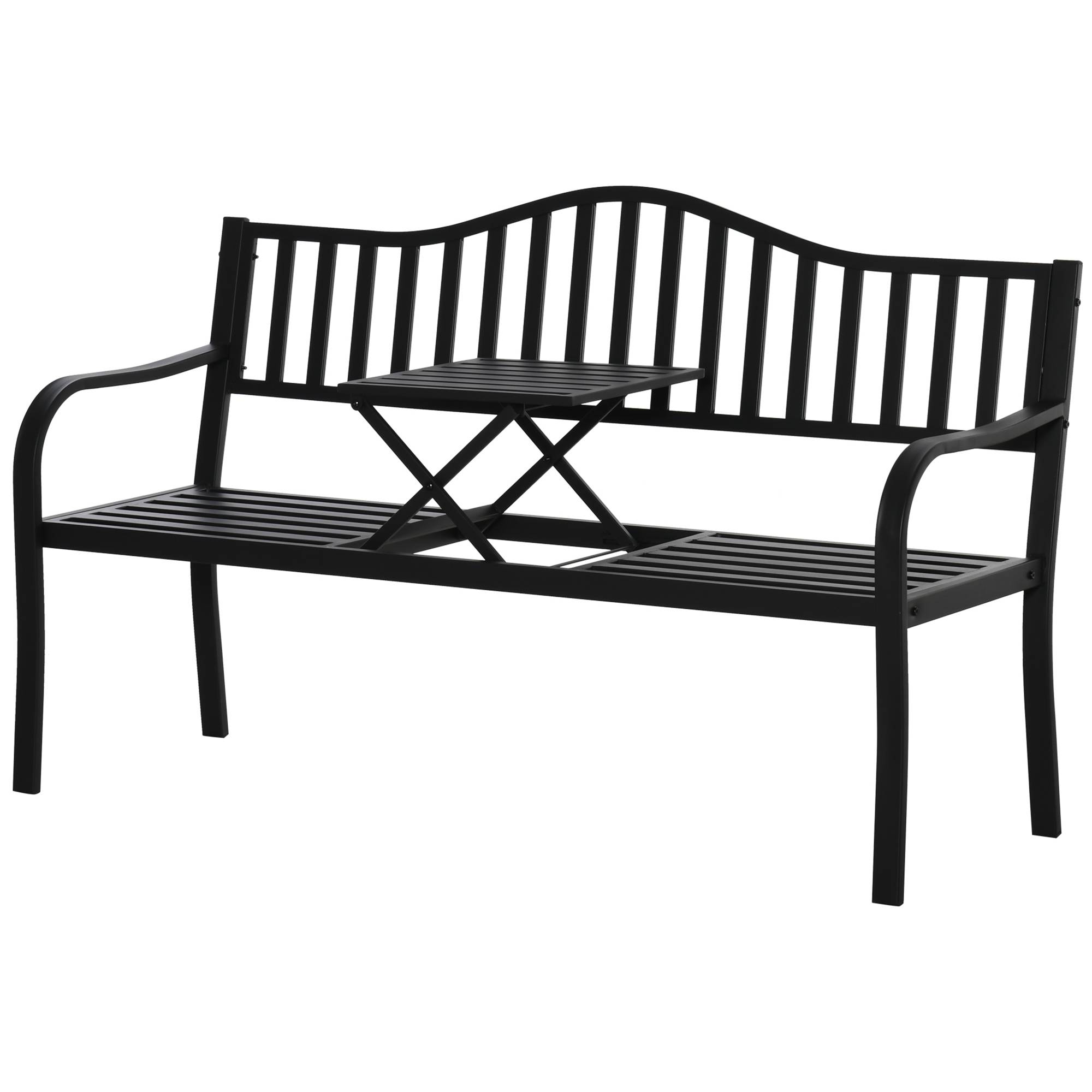 Banc de jardin convertible 3 places métal terrasse avec table centrale noir 150cm - ComfortXL Outdoor Living - Image 2