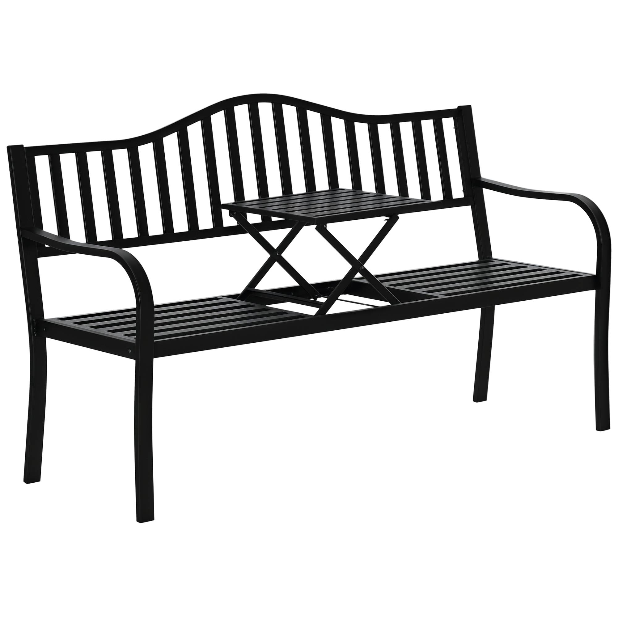 Banc de jardin convertible 3 places métal terrasse avec table centrale noir 150cm - ComfortXL Outdoor Living - Image 1