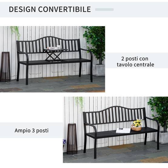 Banc de jardin convertible 3 places métal terrasse avec table centrale noir 150cm - ComfortXL Outdoor Living - Image 6