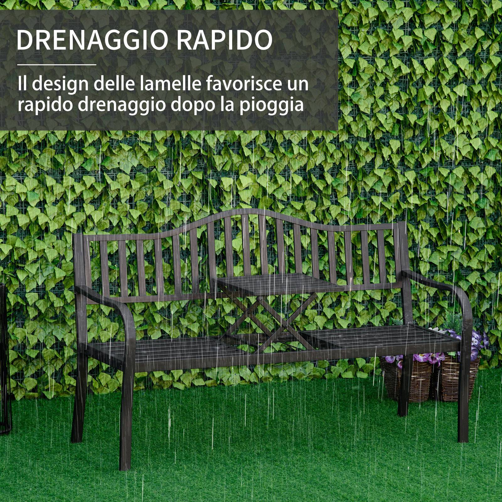 Banc de jardin convertible 3 places métal terrasse avec table centrale noir 150cm - ComfortXL Outdoor Living - Image 8