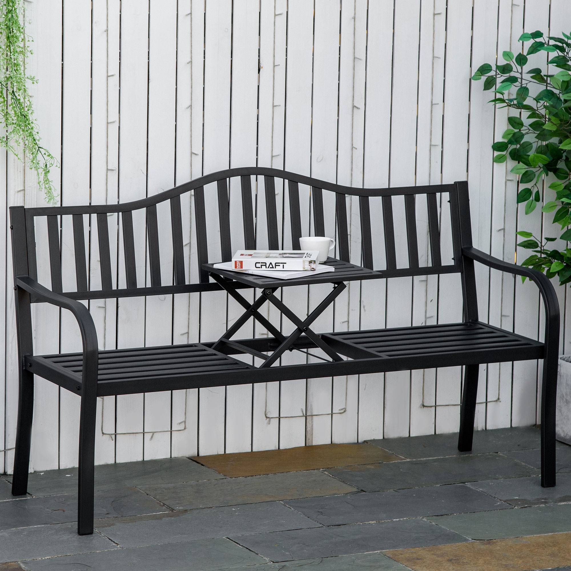 Banc de jardin convertible 3 places métal terrasse avec table centrale noir 150cm - ComfortXL Outdoor Living - Image 3