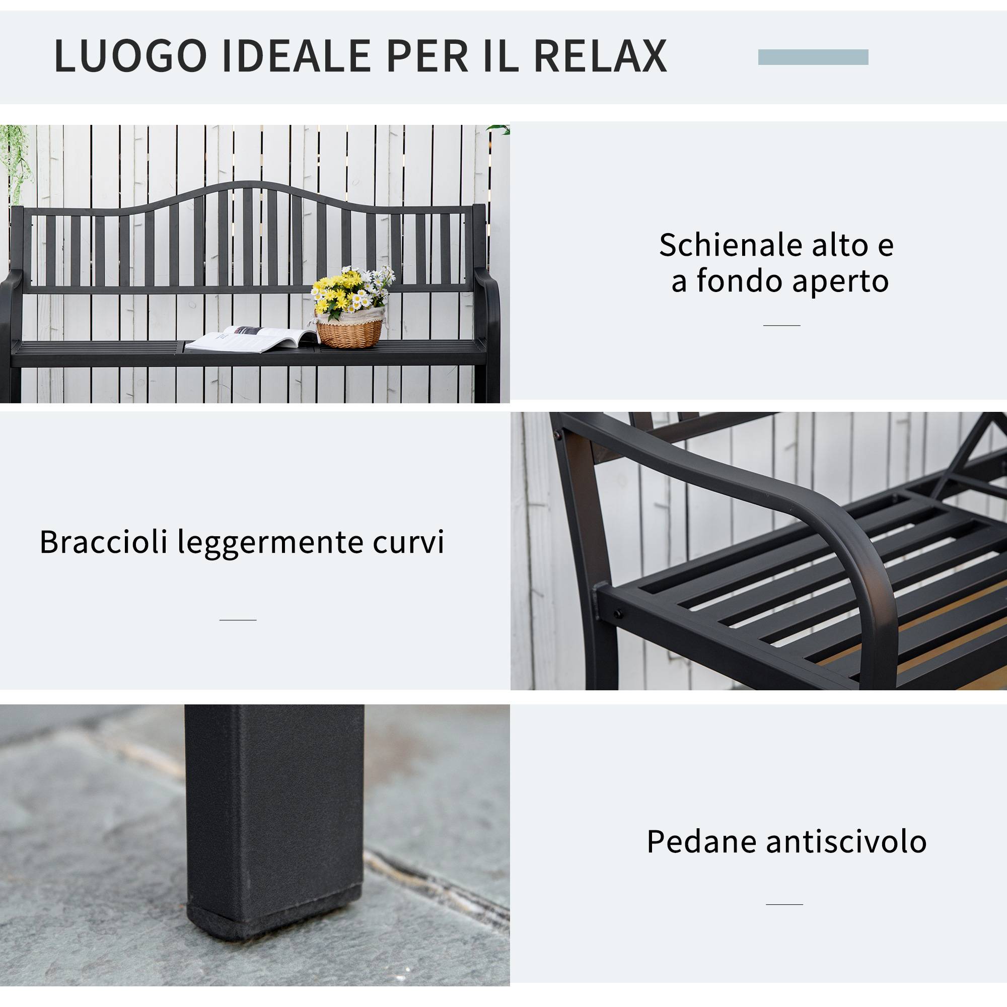 Banc de jardin convertible 3 places métal terrasse avec table centrale noir 150cm - ComfortXL Outdoor Living - Image 7