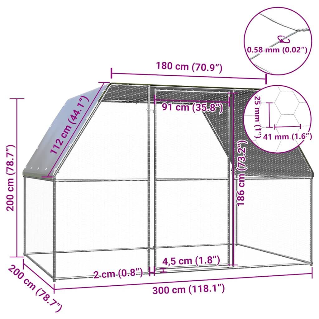 Poulailler enclos 3x2x2m acier galvanisé petits animaux jardin Argenté – ComfortXL Outdoor Living - Image 4