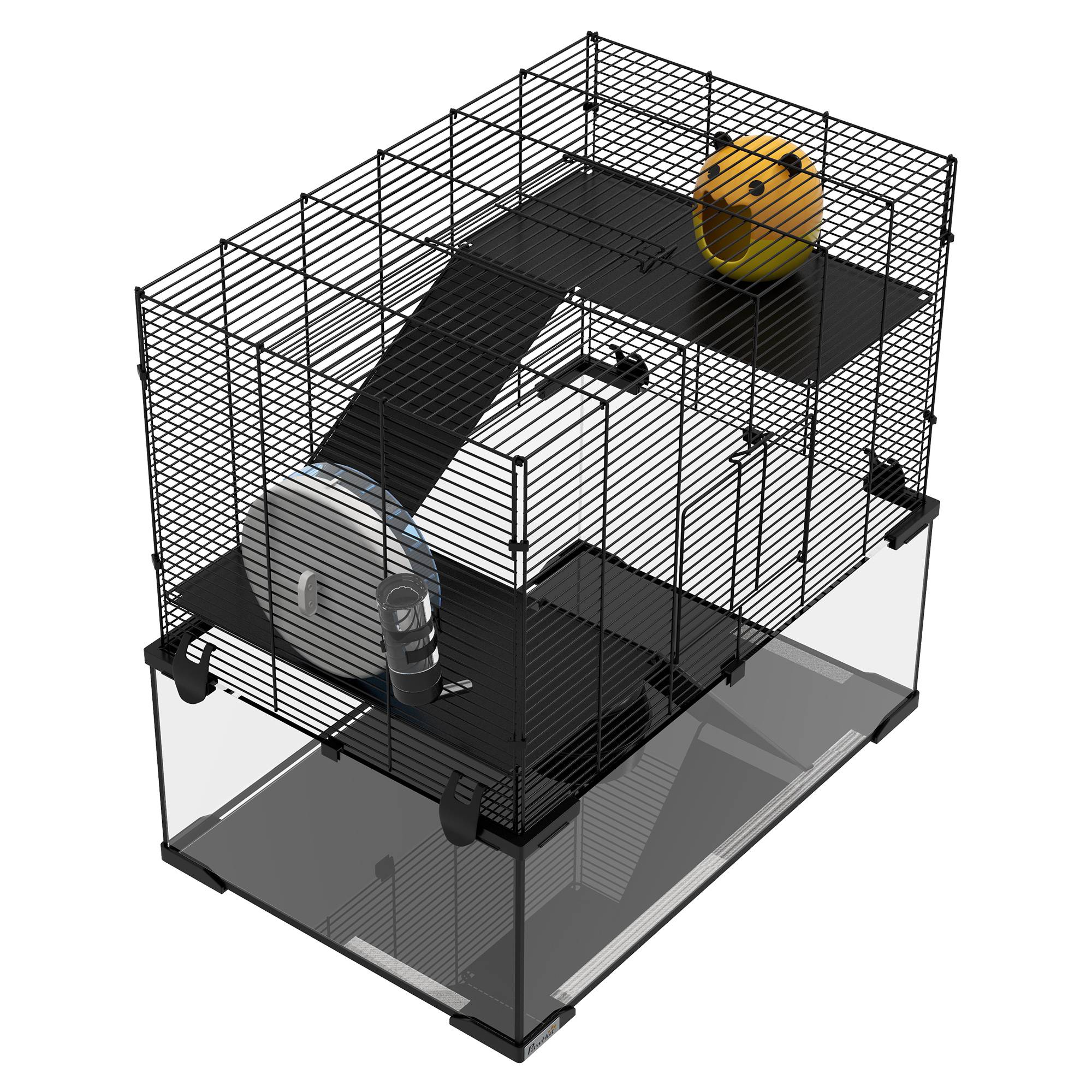 Cage hamster 3 niveaux acier pour rongeurs avec rampe et accessoires 60x40x55cm noir - ComfortXL Outdoor Living - Image 10