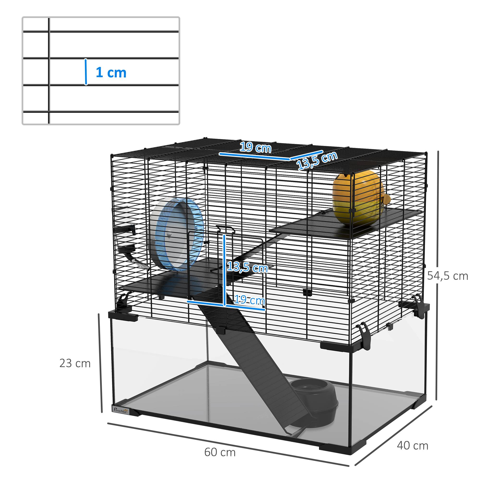Cage hamster 3 niveaux acier pour rongeurs avec rampe et accessoires 60x40x55cm noir - ComfortXL Outdoor Living - Image 5