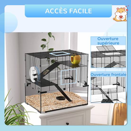 Cage hamster 3 niveaux acier pour rongeurs avec rampe et accessoires 60x40x55cm noir - ComfortXL Outdoor Living - Image 9