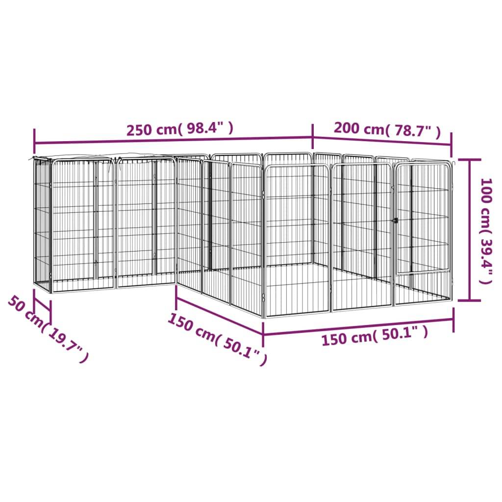 Vidaxl - Parc pour chien 18panneaux Noir 50x100cm Acier enduit de poudre vidaXL 3115950 - Imagen 3