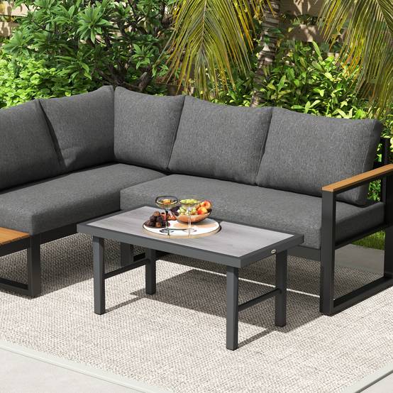 Table basse de jardin métal et SPC noir 100 x 52 x 46 cm - PANGIVO - Image 10
