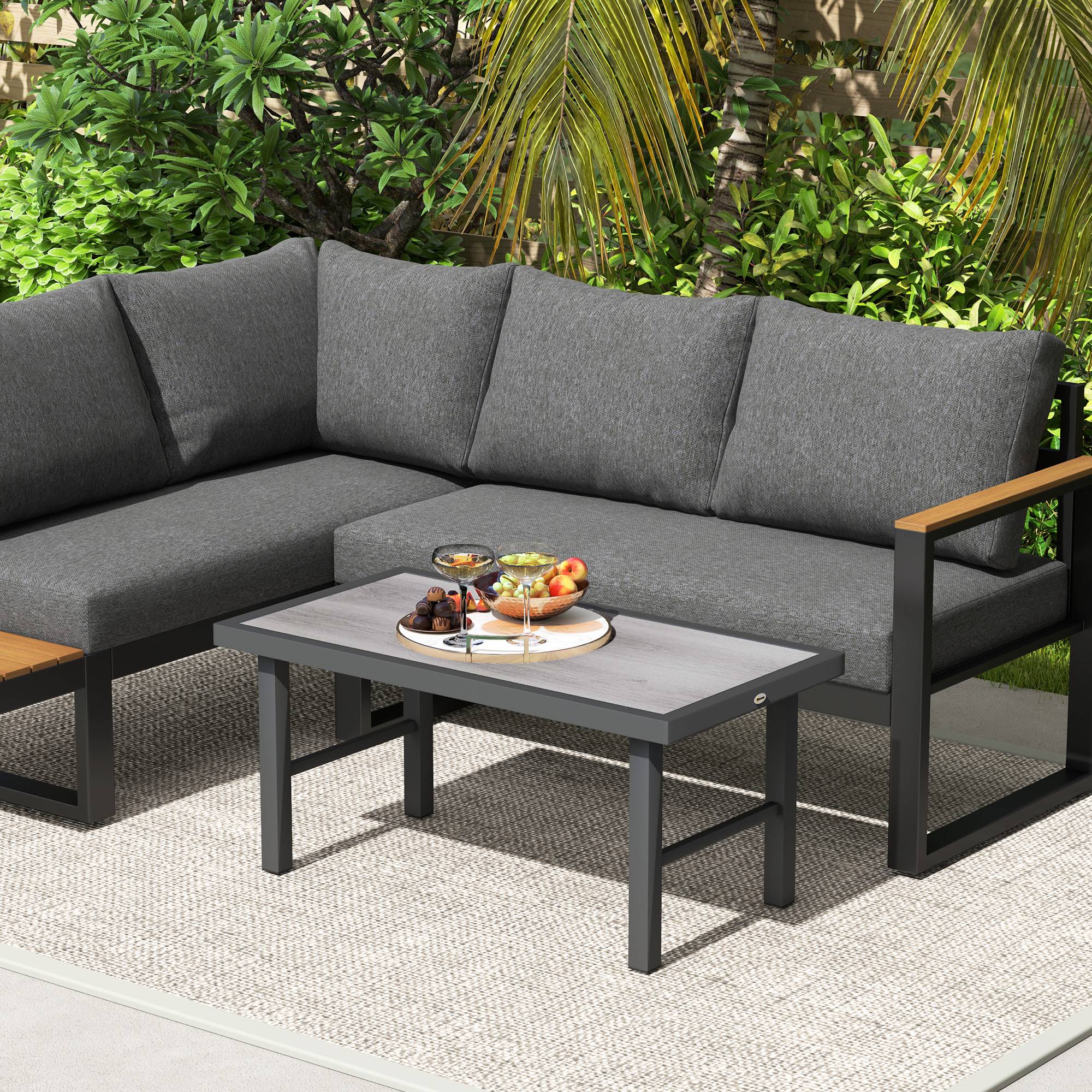 Table basse de jardin métal et SPC noir 100 x 52 x 46 cm - PANGIVO - Image 10