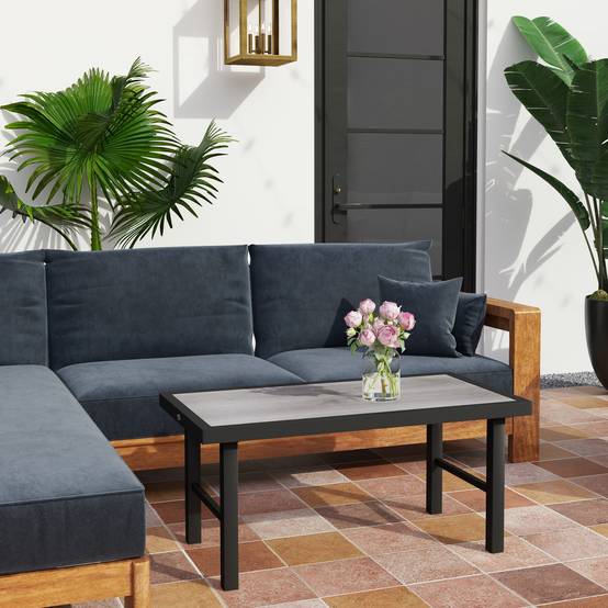 Table basse de jardin métal et SPC noir 100 x 52 x 46 cm - PANGIVO - Image 4