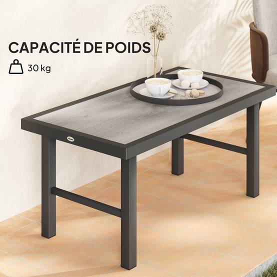 Table basse de jardin métal et SPC noir 100 x 52 x 46 cm - PANGIVO - Image 8