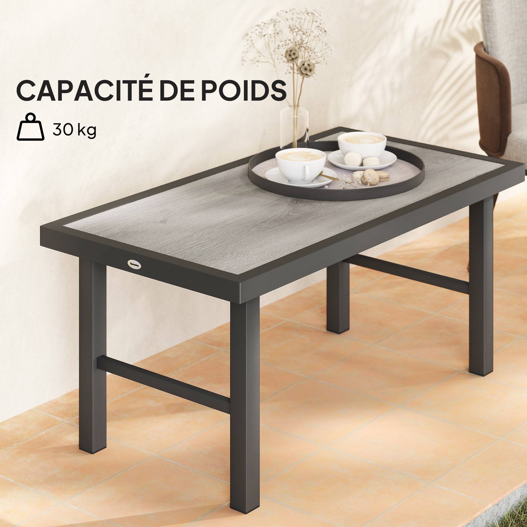 Table basse de jardin métal et SPC noir 100 x 52 x 46 cm - PANGIVO - Image 8