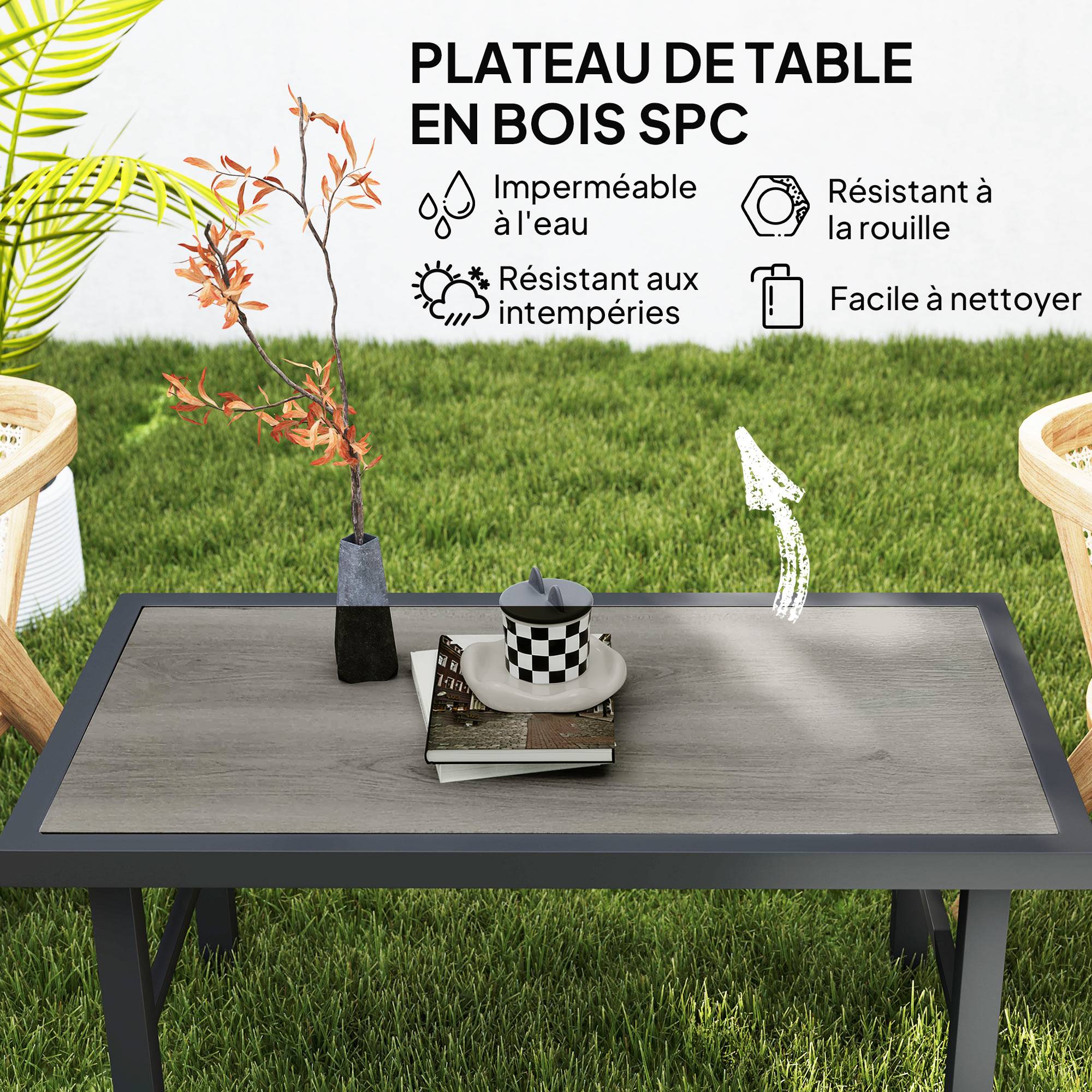 Table basse de jardin métal et SPC noir 100 x 52 x 46 cm - PANGIVO - Image 6