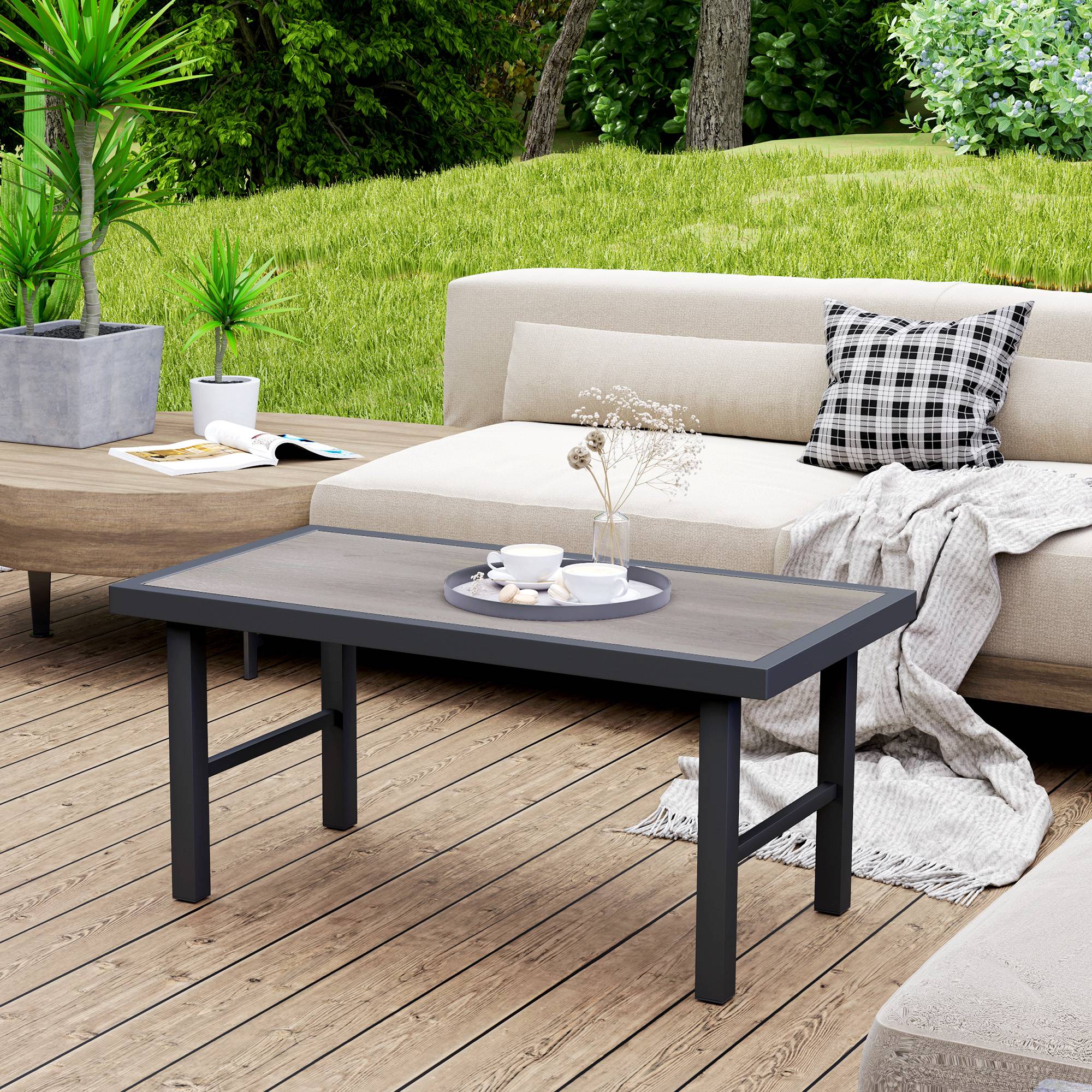Table basse de jardin métal et SPC noir 100 x 52 x 46 cm - PANGIVO - Image 3