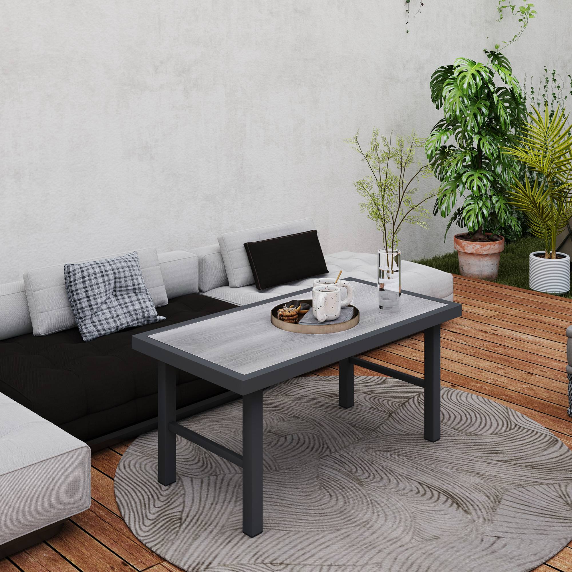 Table basse de jardin métal et SPC noir 100 x 52 x 46 cm - PANGIVO - Image 9
