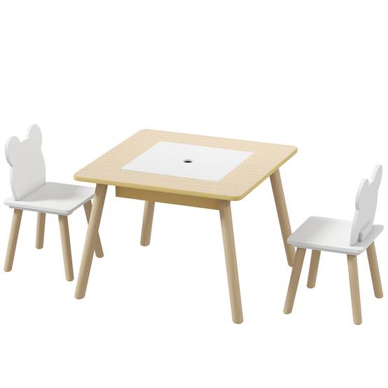 Ensemble table et 2 chaises pour enfants en bois avec compartiments et tableau noir amovible 60 x 60 x 44 cm Naturel et blanc - Image 2