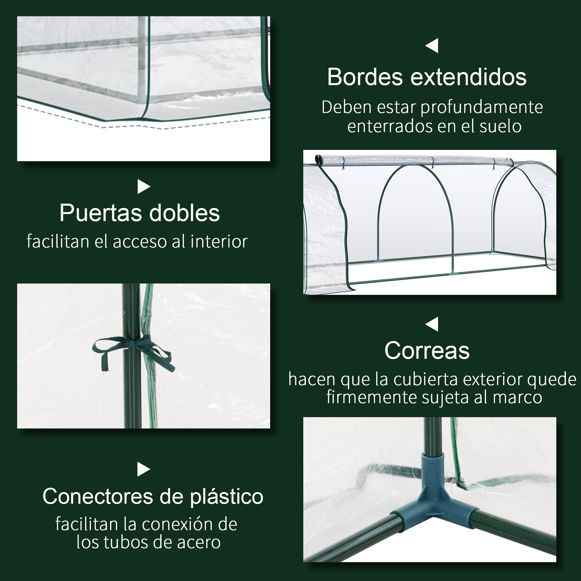 Mini Serre Tunnel de Forçage Acier et Housse PVC pour Carré Potager 2,5x1x0,8 m Transparent - ComfortXL Outdoor Living - Image 7