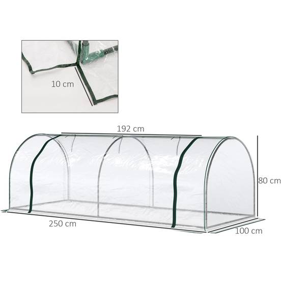 Mini Serre Tunnel de Forçage Acier et Housse PVC pour Carré Potager 2,5x1x0,8 m Transparent - ComfortXL Outdoor Living - Image 5