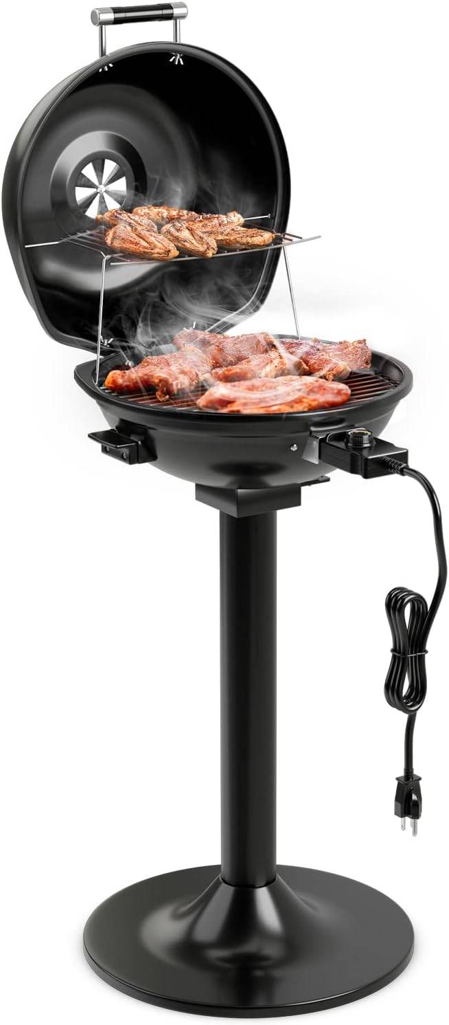 Costway - Barbecue Électrique Extérieur 1600 W, Grill Portatif sur Pied avec Grille Chauffante Amovible Antiadhésive Température Réglable, Idéal pour Cuisson Ba