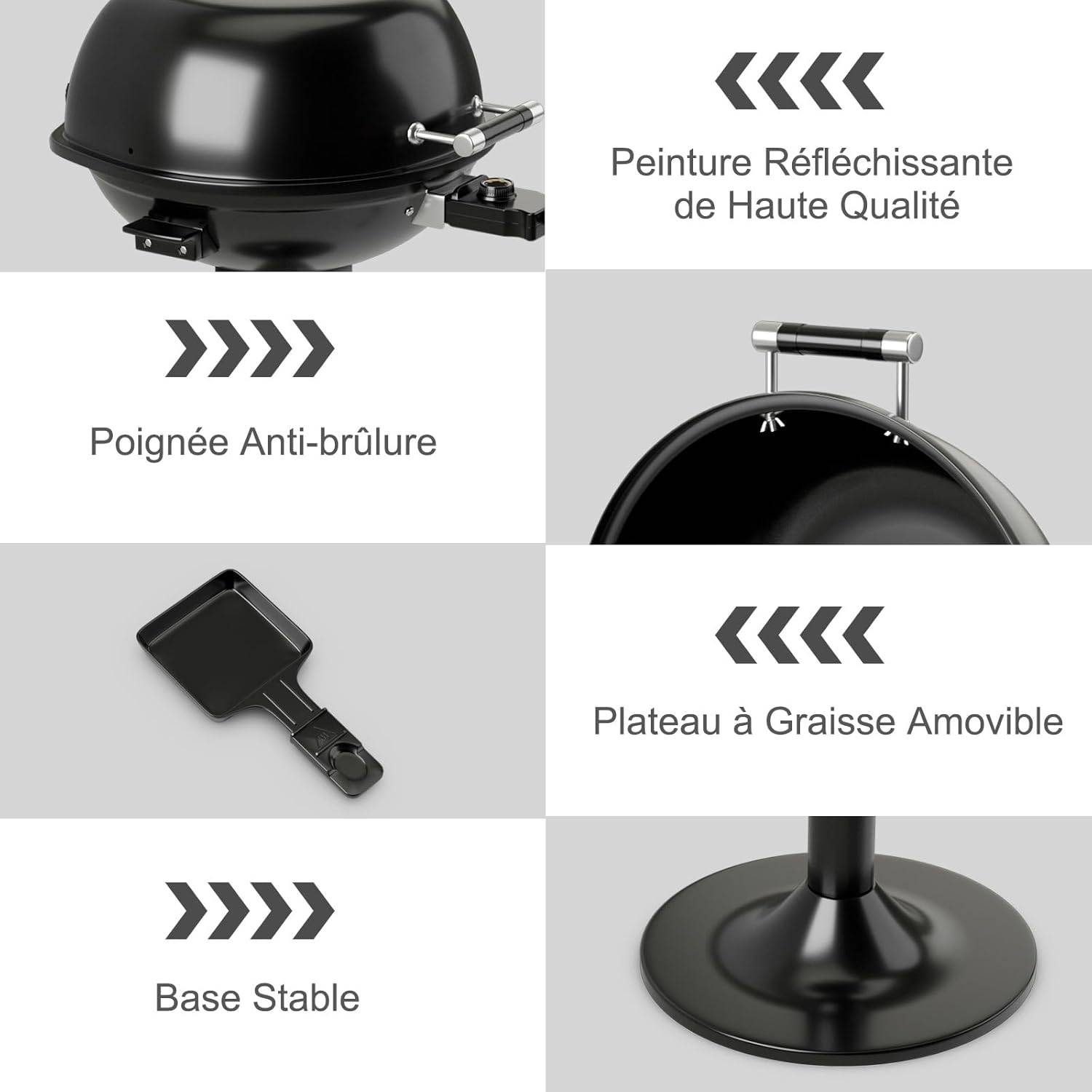 Costway - Barbecue Électrique Extérieur 1600 W, Grill Portatif sur Pied avec Grille Chauffante Amovible Antiadhésive Température Réglable, Idéal pour Cuisson Ba - Image 3