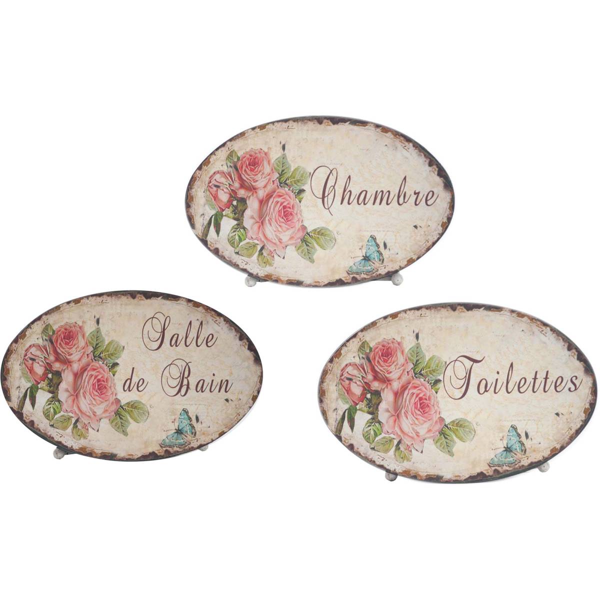 Antic Line Creations - Plaque de portes pour la maison Roses (Lot de 3)