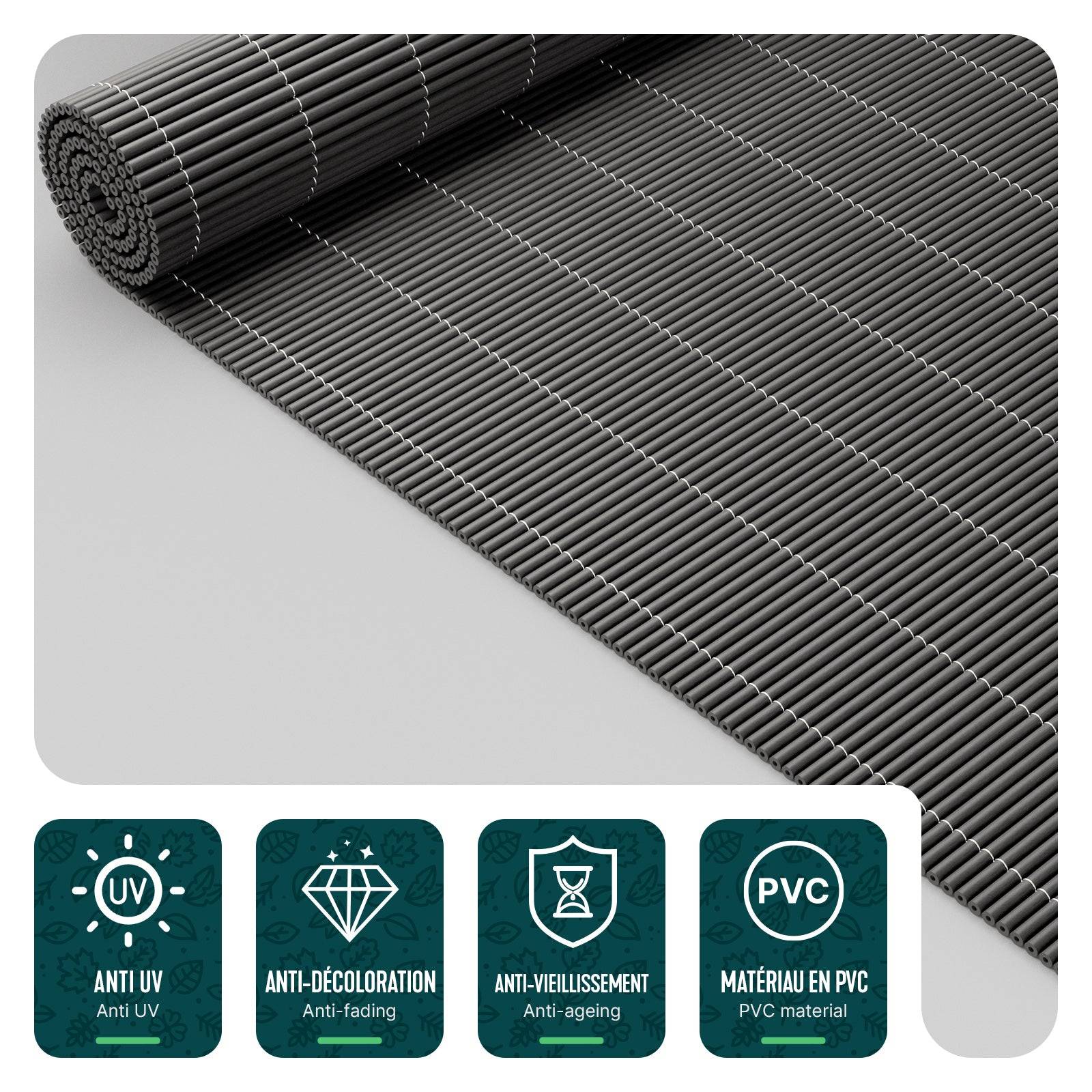 Vounot - Clôture en canisse PVC 100x500cm Anthracite - Image 4