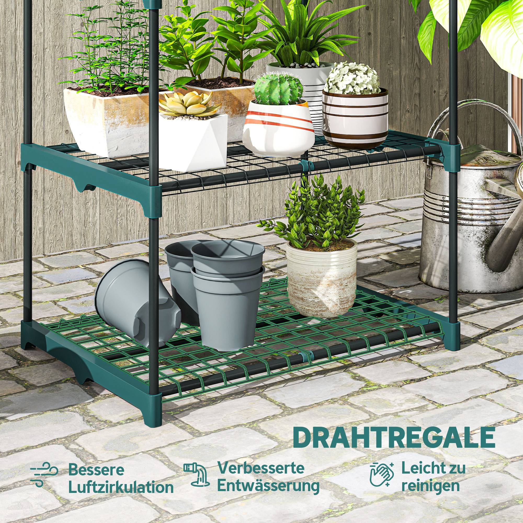 Étagère porte-plantes acier 5 niveaux jardin pots support robuste 67x49x138cm vert foncé - ComfortXL Outdoor Living - Image 7