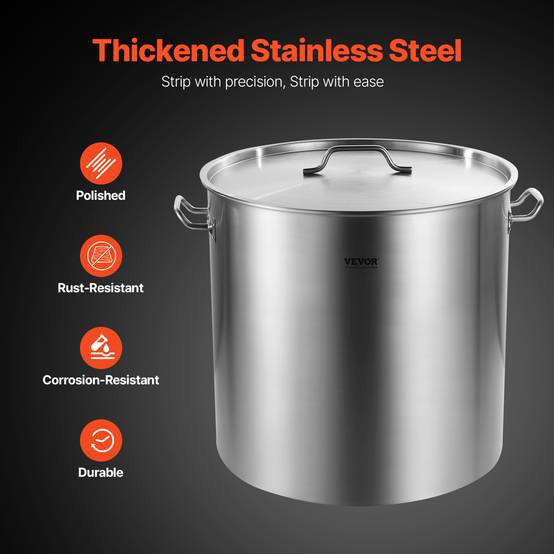 VEVOR Marmite inox 94,6 L, panier, couvercle, poignée, qualité commerciale. Argent. - Image 3