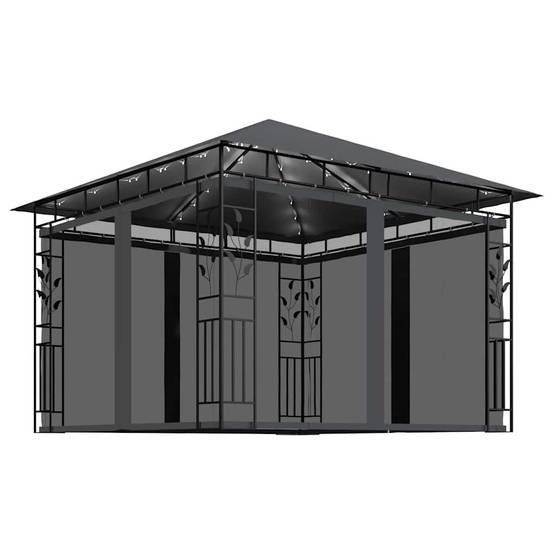 Tonnelle Aluminium Anthracite avec Moustiquaire et LED 3 x 3 x 2.73 m - PANGIVO - Image 2