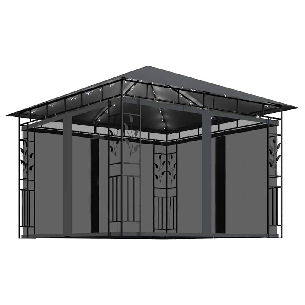 Tonnelle Aluminium Anthracite avec Moustiquaire et LED 3 x 3 x 2.73 m - PANGIVO - Image 2