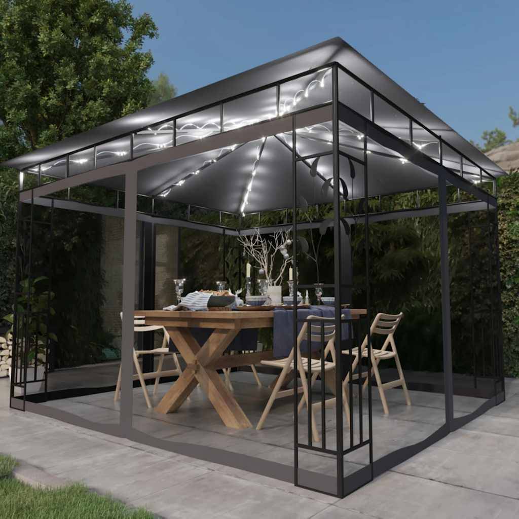 Tonnelle Aluminium Anthracite avec Moustiquaire et LED 3 x 3 x 2.73 m - PANGIVO - Image 1