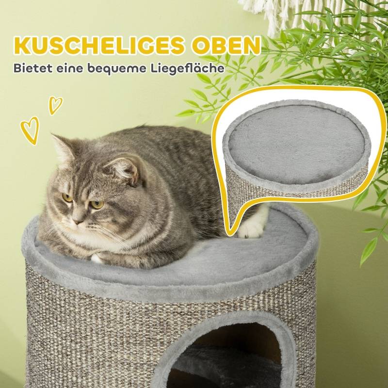 Tour à griffer 3 niveaux, surface sisal, dimensions 38x38x70cm, couleur gris clair pour chat - Image 5