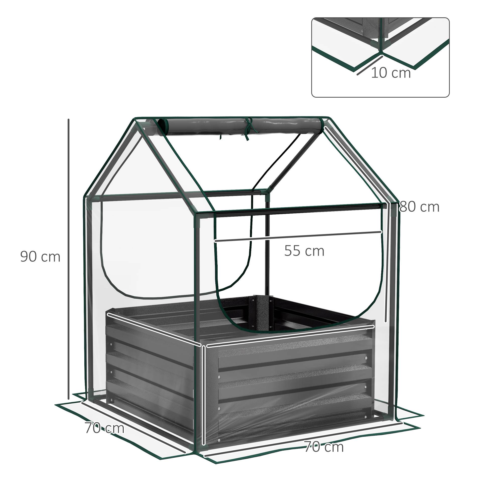 Sans Marque - Carré potager de jardin avec mini serre, jardinière surélevée en acier galvanisé, 70 x 70 x 90 cm, gris foncé - Image 5