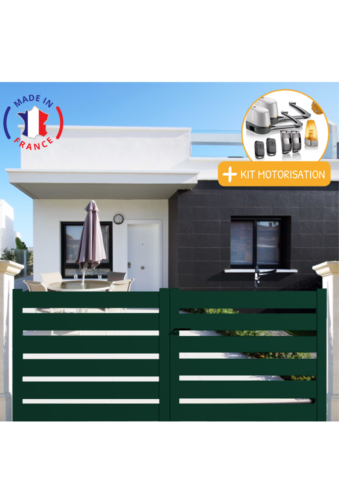 Portail Packit - Portail alu battant SAH en kit +MOT dim. L.3000 (entre piliers) X H.1500 mmMOT LOCKYVIA (à bras)  Vert (RAL 6005) - Imagen 1