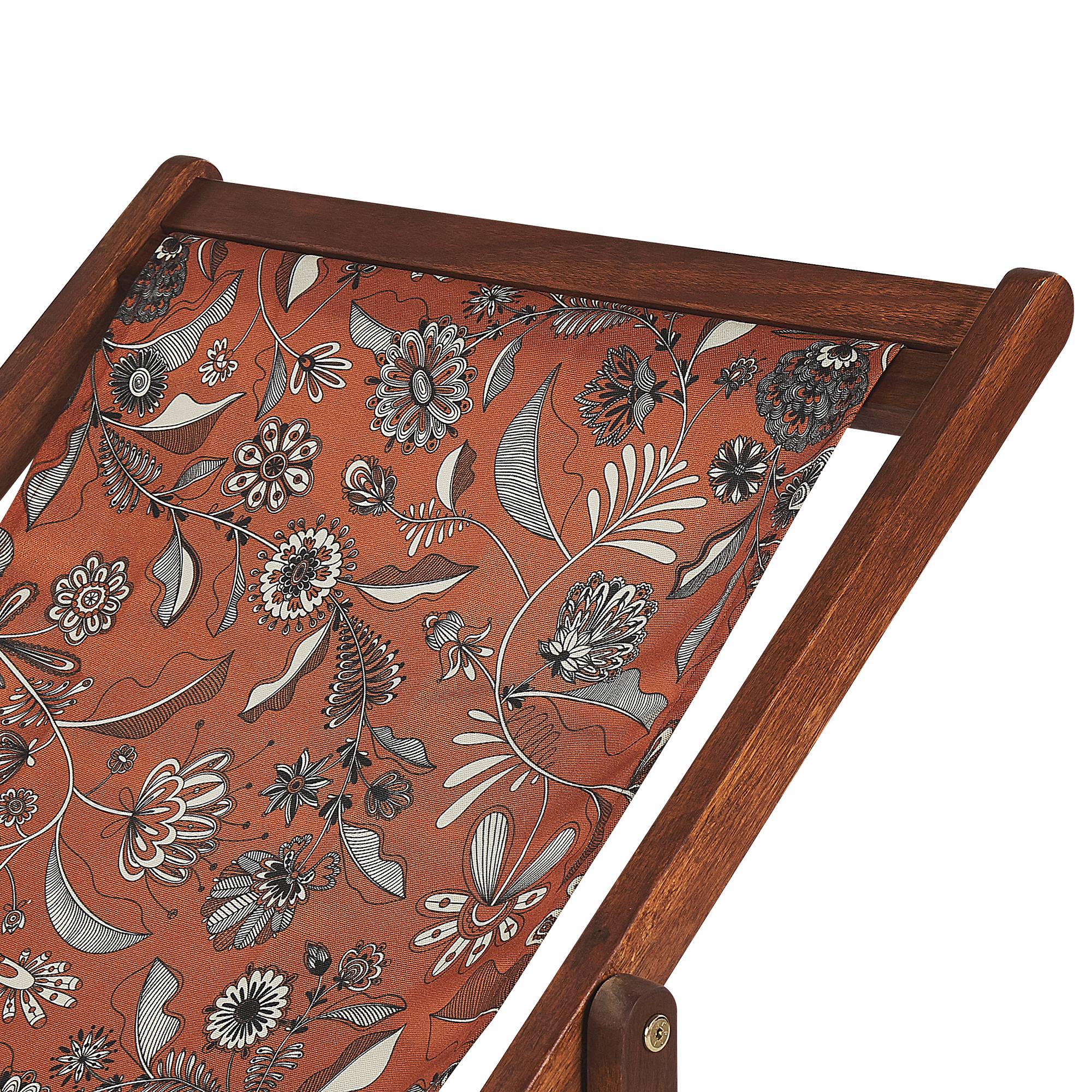 Beliani - 2 Transats Chiliennes Pliantes et Réglables en Bois d'Acacia Foncé et Textile Motif Fleurs Rouges avec Toiles de Remplacement - Imagen 5