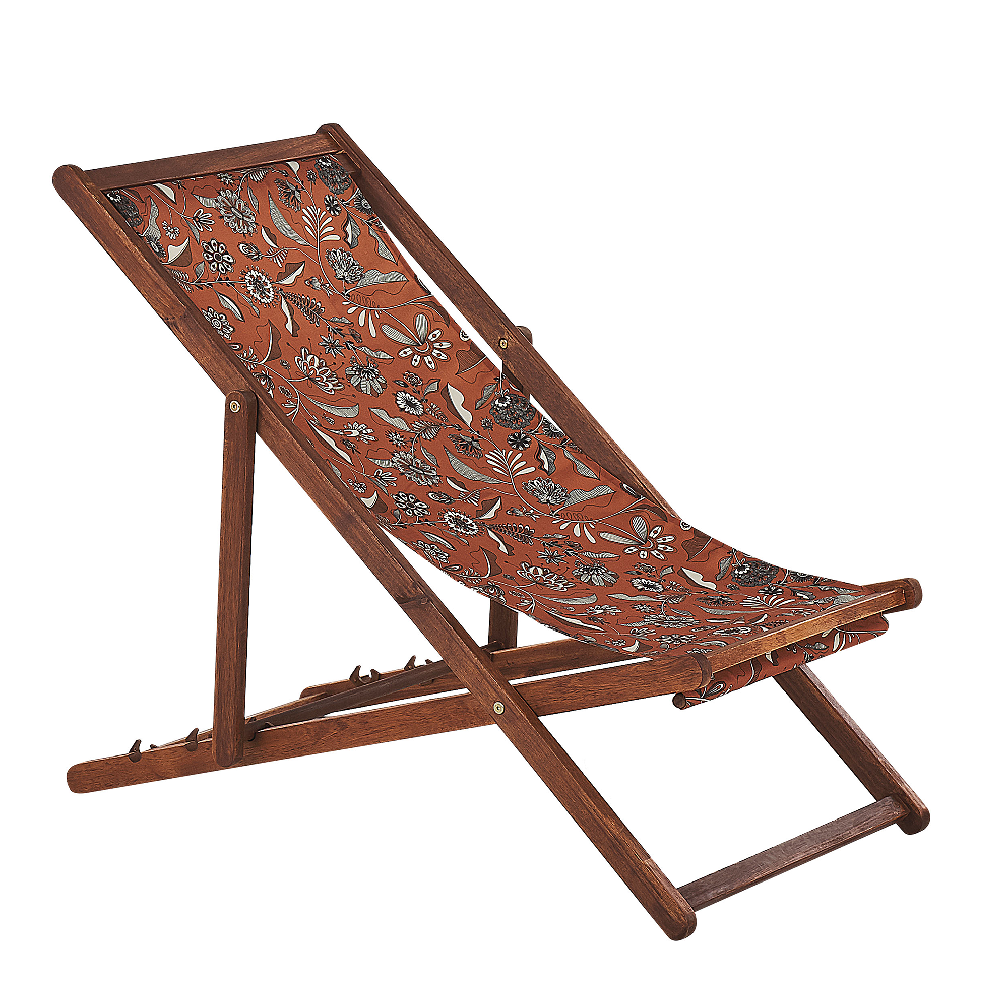 Beliani - 2 Transats Chiliennes Pliantes et Réglables en Bois d'Acacia Foncé et Textile Motif Fleurs Rouges avec Toiles de Remplacement - Imagen 4