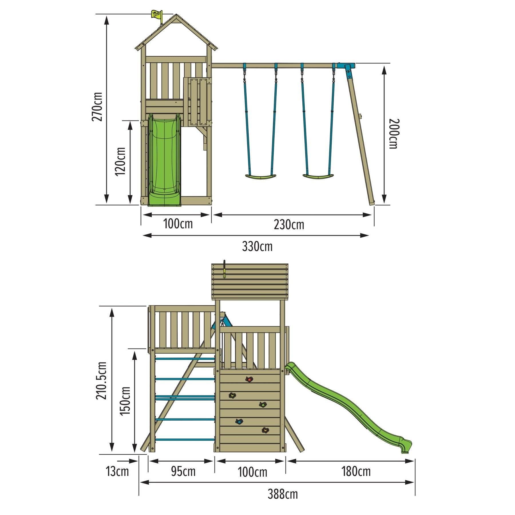 Tp Toys - AIre de jeux 2 balançoires et toboggan - bois FSC® - H270 cm - SARRIETTE SKYWOOD - Imagen 3