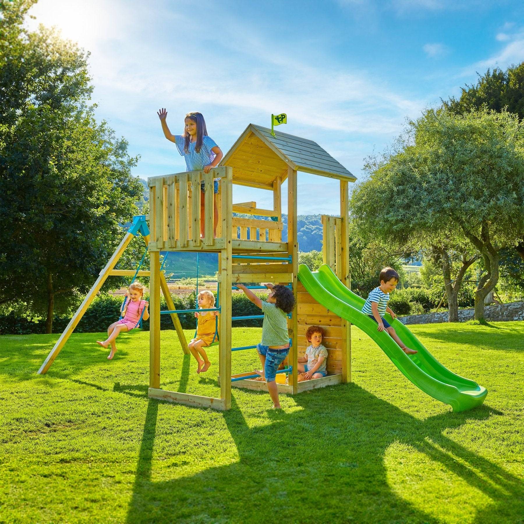 Tp Toys - AIre de jeux 2 balançoires et toboggan - bois FSC® - H270 cm - SARRIETTE SKYWOOD - Imagen 1