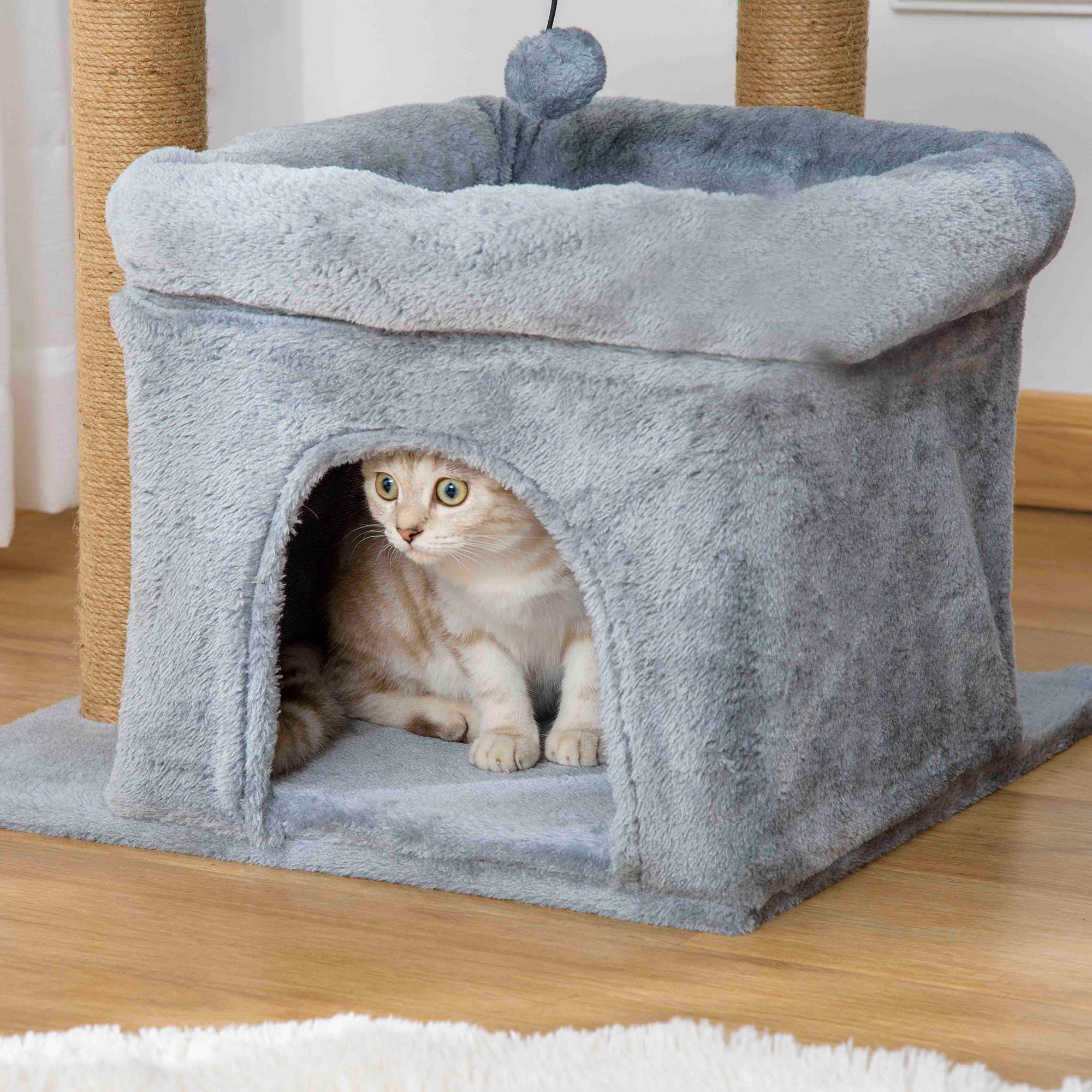 Arbre à chat design peluche jute chaton griffoir niche 48x48x84cm gris - ComfortXL Outdoor Living - Image 9