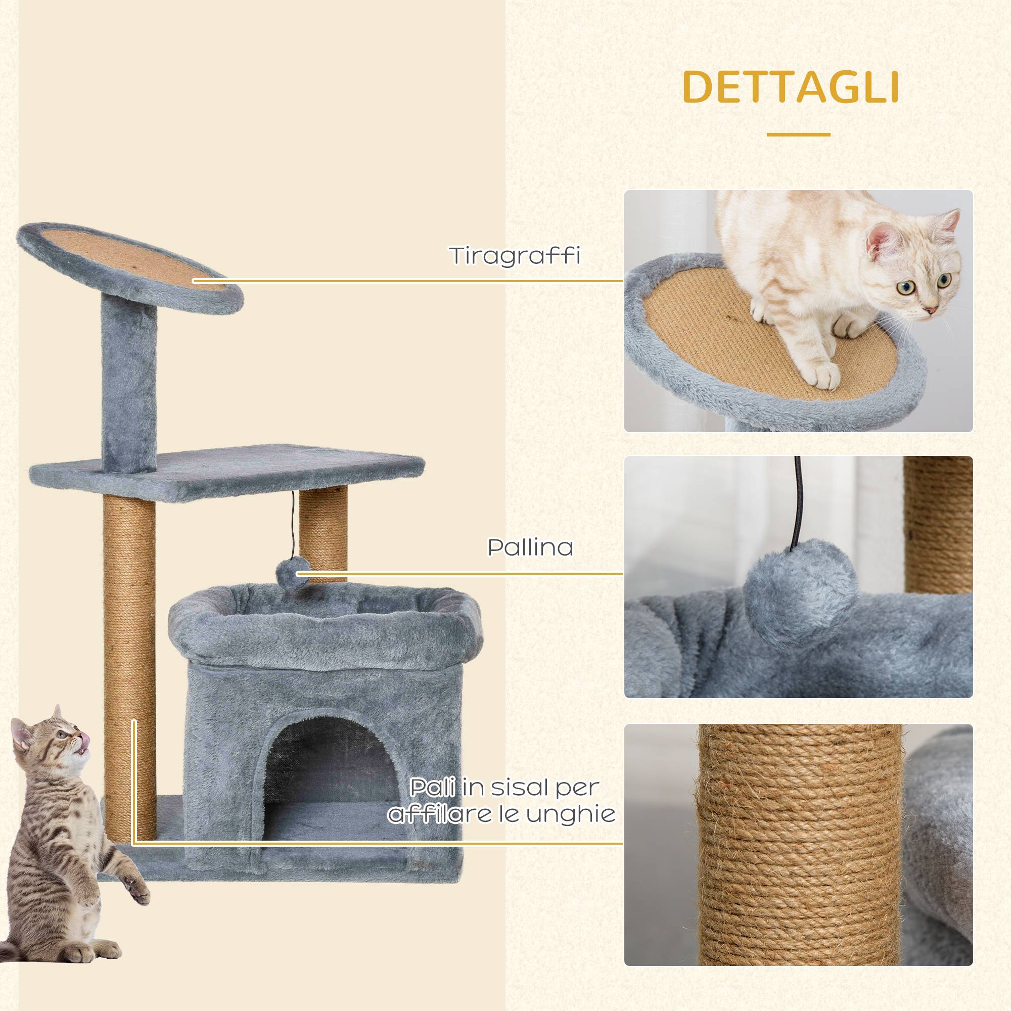 Arbre à chat design peluche jute chaton griffoir niche 48x48x84cm gris - ComfortXL Outdoor Living - Image 8