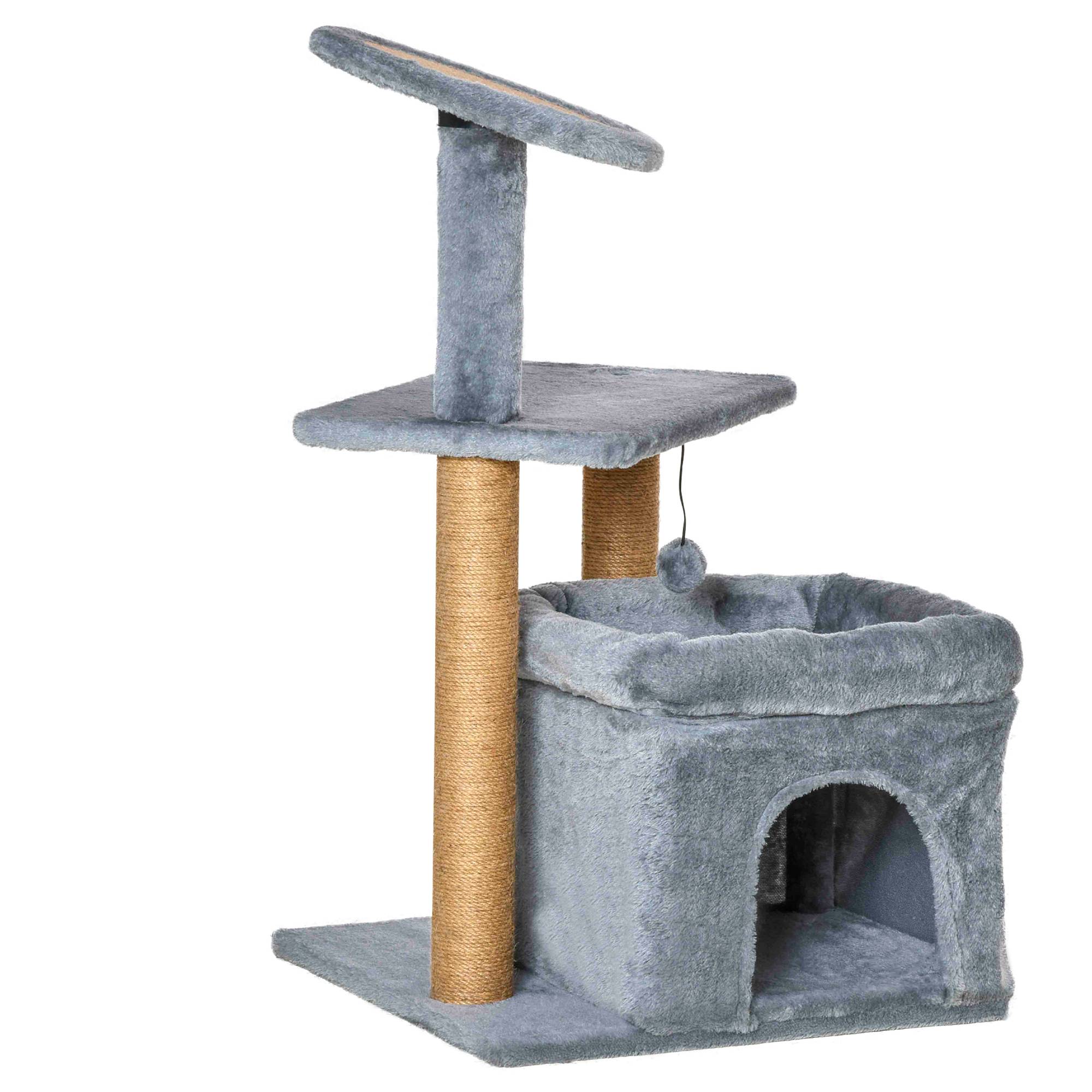 Arbre à chat design peluche jute chaton griffoir niche 48x48x84cm gris - ComfortXL Outdoor Living - Image 2