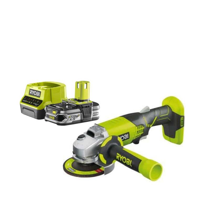 Ryobi - Pack RYOBI Meuleuse d'angle 18 V One+ R18AG-0 - 1 Batterie 2.5Ah - 1 Chargeur rapide RC18120-125