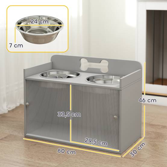 Meuble de nourrissage MDF et acier inoxydable gris 60 x 30 x 46 cm - PANGIVO - Image 5