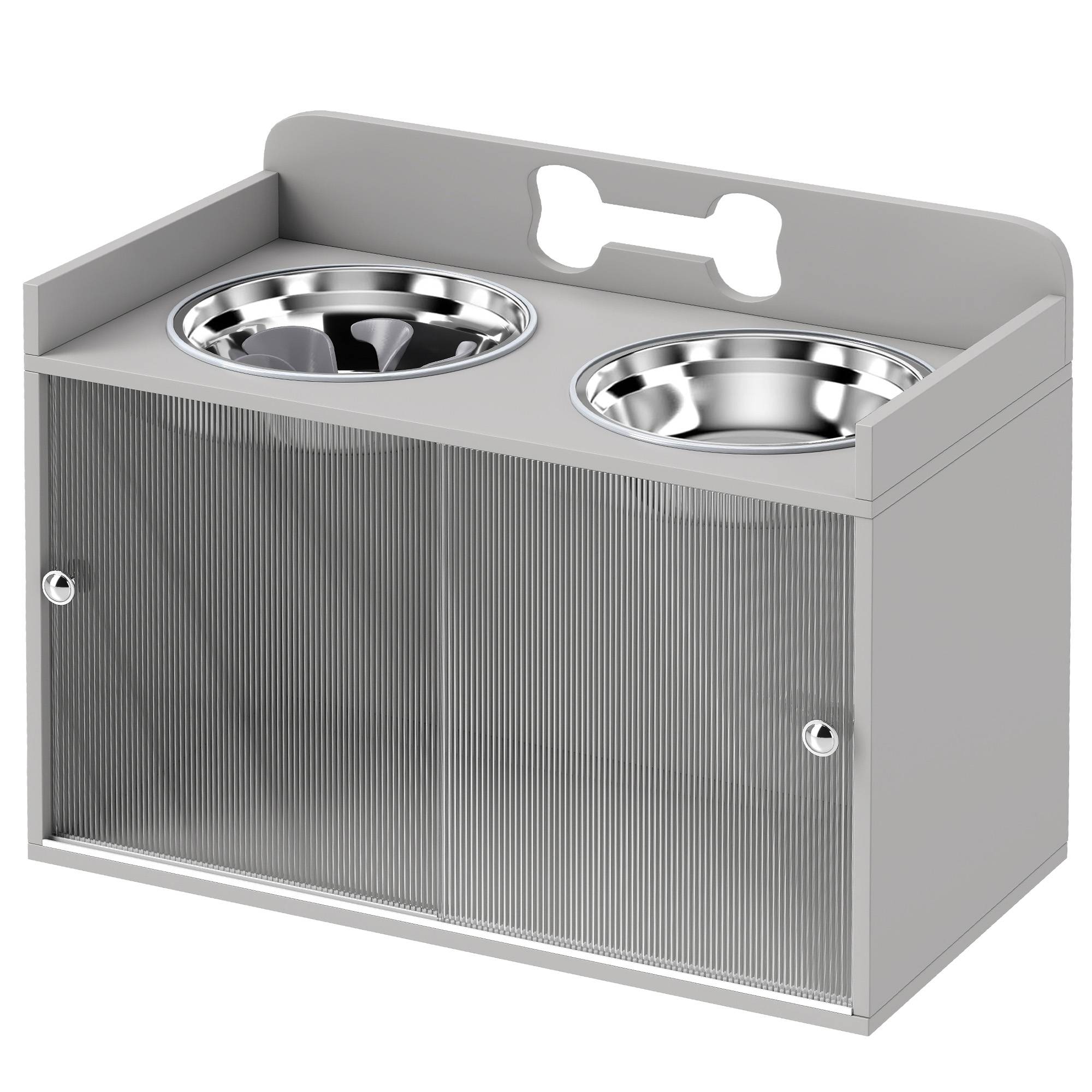 Meuble de nourrissage MDF et acier inoxydable gris 60 x 30 x 46 cm - PANGIVO - Image 2