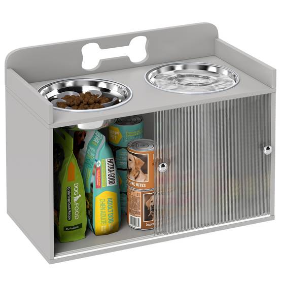 Meuble de nourrissage MDF et acier inoxydable gris 60 x 30 x 46 cm - PANGIVO - Image 1
