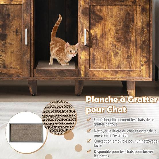 Maison de Toilettes pour Chat à Double Portes,Meuble TV pour Litière Cachée de Chat(Marron) - Image 7