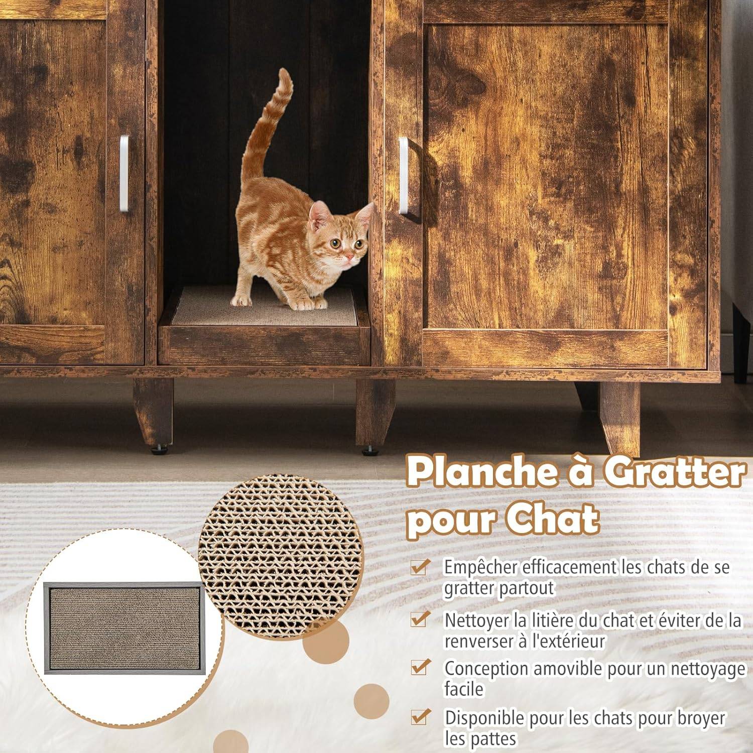 Maison de Toilettes pour Chat à Double Portes,Meuble TV pour Litière Cachée de Chat(Marron) - Image 7