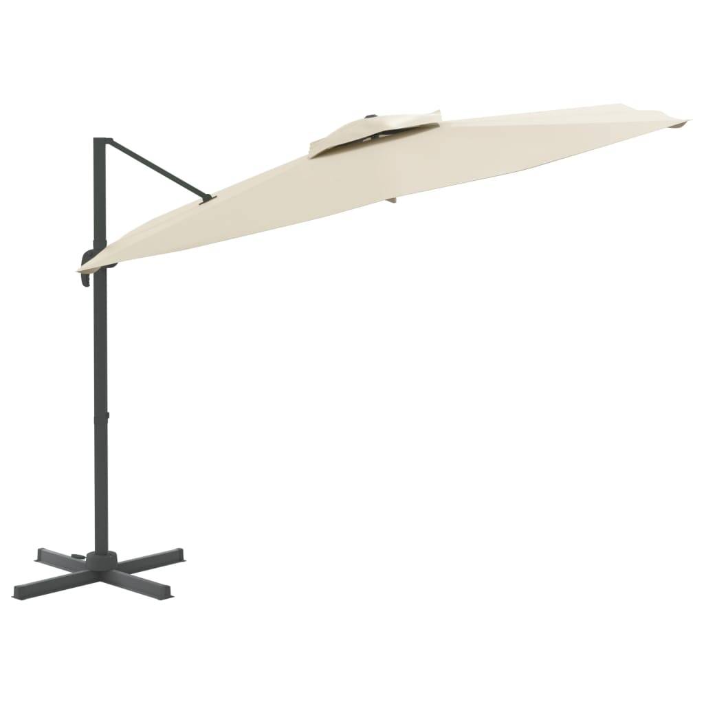 Helloshop26 - Parasol meuble de jardin cantilever à double toit 300 x 300 cm blanc sable - Imagen 2