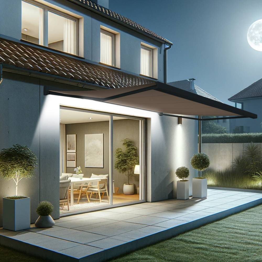 Intersun - Store banne coffre SOA 5,00x3,50 M (Motorisé Secours à Télécommande + LED - Gris Anthracite - Taupe) - INTERSUN - Imagen 3