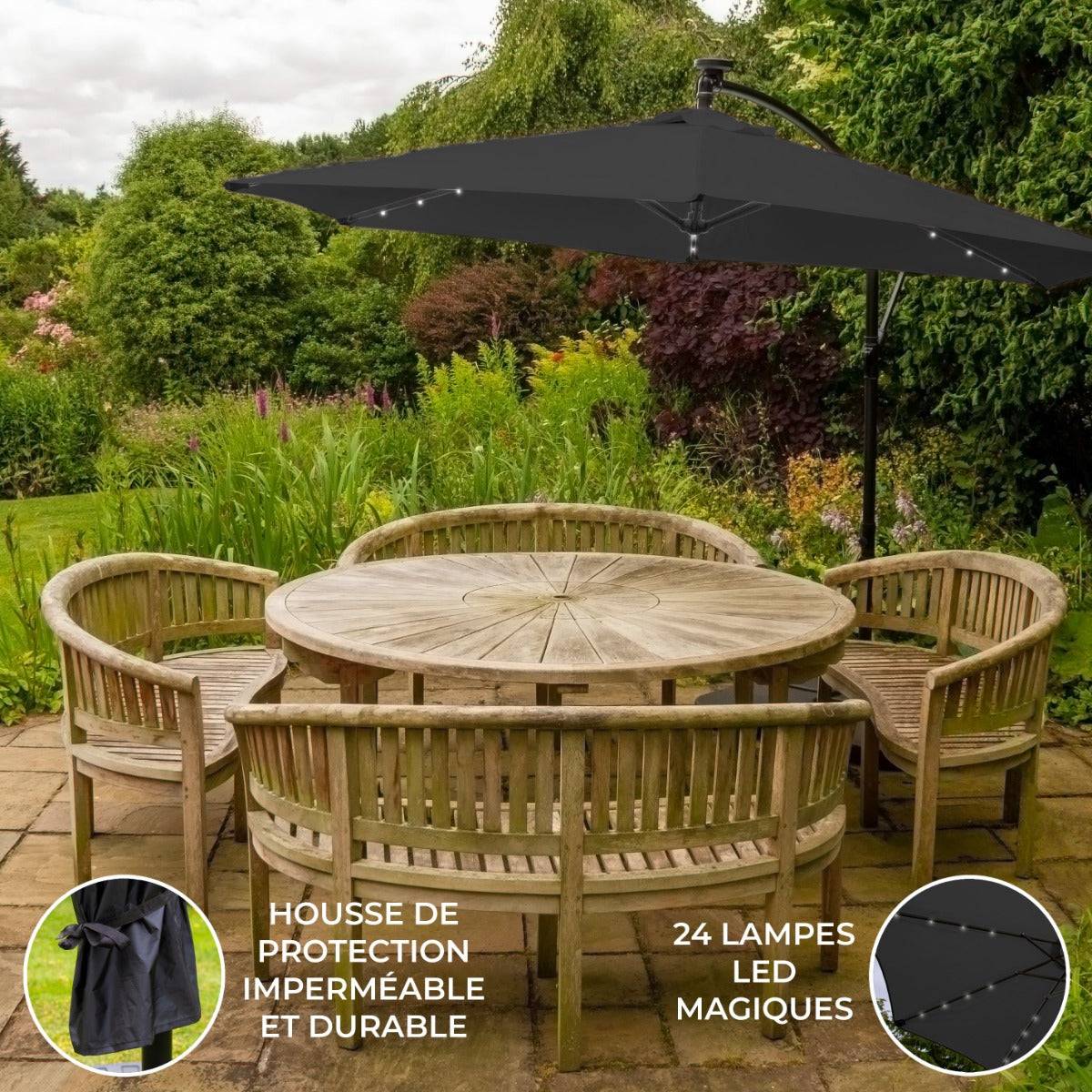 Monstershop - Parasol Gris 3m avec LED's Intégrés - Imagen 2